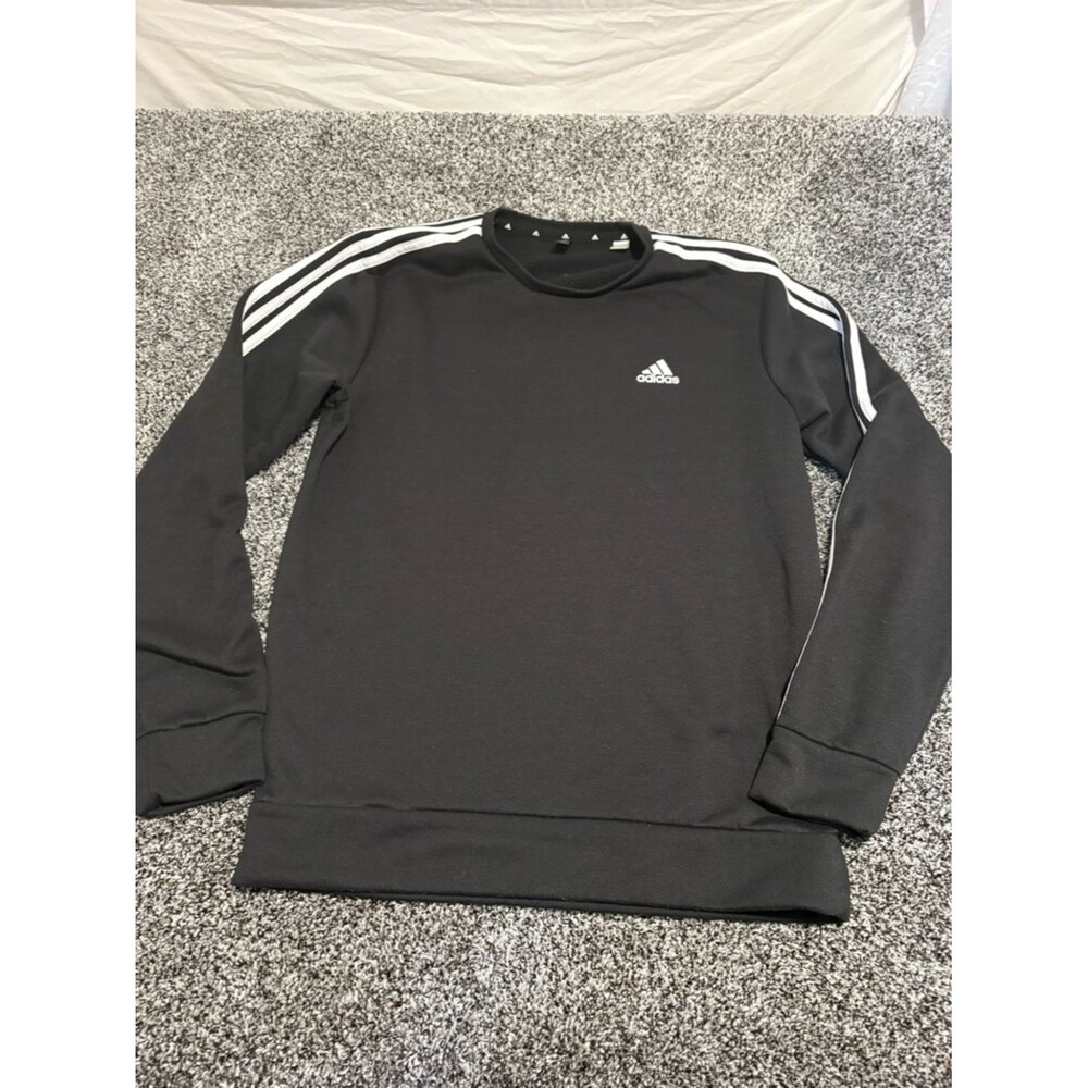 Adidas Men's Black Crewneck Sweatshirt with White Stripes size medium